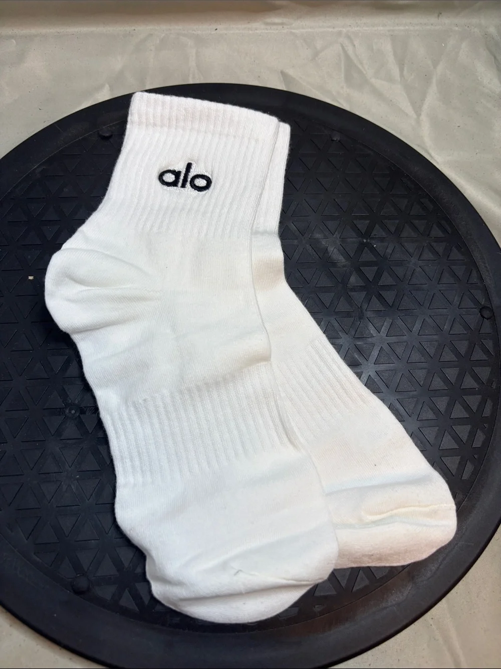 ALO Yoga Men's White Crew Socks with Black Logo